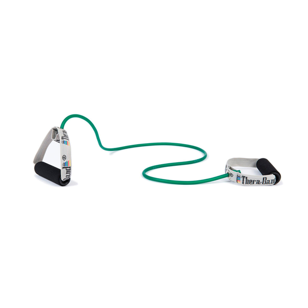 TheraBand Bodytrainer Tubing 1.40m - avec poignées en mousse vert (fort)