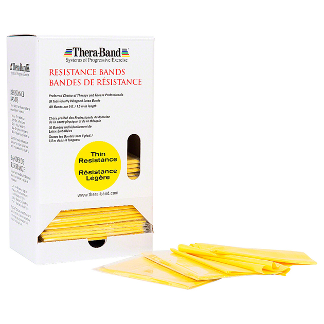 TheraBand Dispenser Box - 30pcs. x 1.50m - yellow (thin)